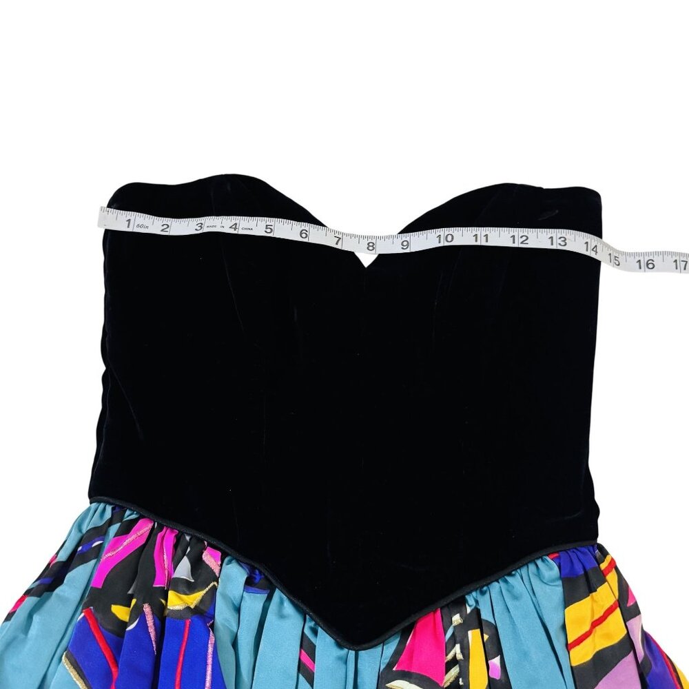 Vtg Sander Witlin Velvet Bustier Abstract Print Cocktail Dress 80s Prom Party S - Picture 7 of 10